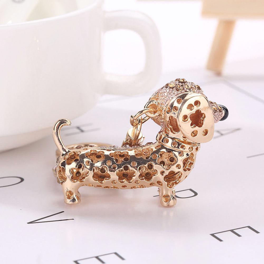 Dachshund Dog Keychain Bag Charm Holder Rhinestone Design Lobster Clasp