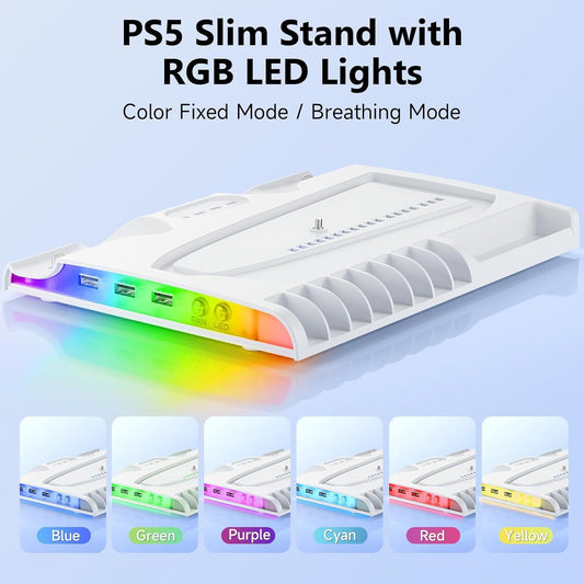 PS5 Slim Cooling Base Dual Controller Charging Station RGB LED Fan Stability