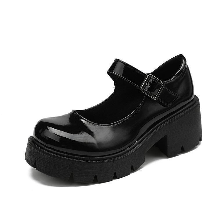Vintage Mary Jane High Heel Shoes Chunky Platform Style Leather Round Toe Shoe
