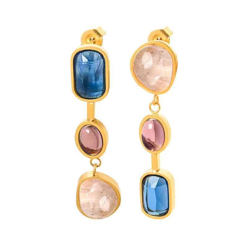 Contrasting Crystal Glass Stone Inlaid Earrings Elegant Design Chic Jewelry