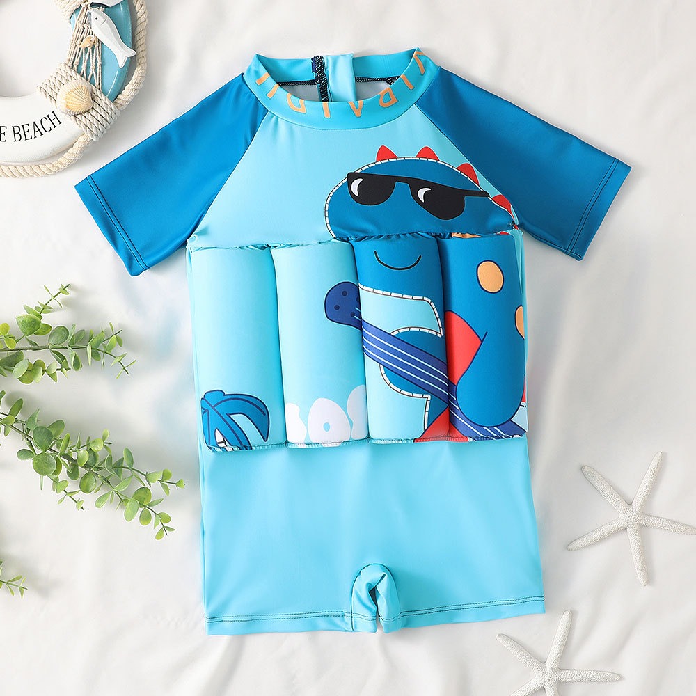Kids Buoyancy Swim Outfit Safety Swimming Gear One Piece Short Sleeve Apparel