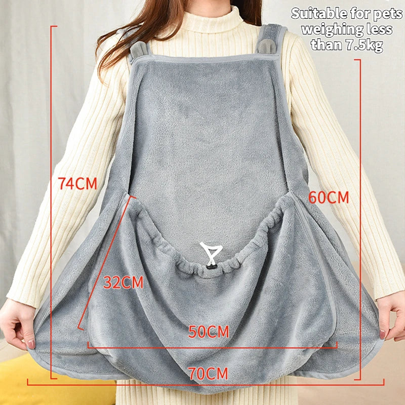 Pet Carrier Apron for Cats Dogs Winter Plush Travel Pouch Soft Bag Adjustable Grey