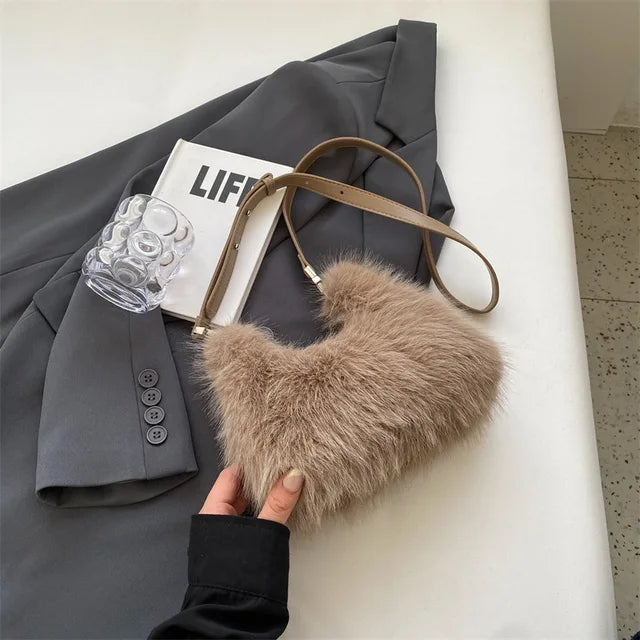 Luxury Women's Plush Handbag Trendy Small Crossbody Tote for Winter