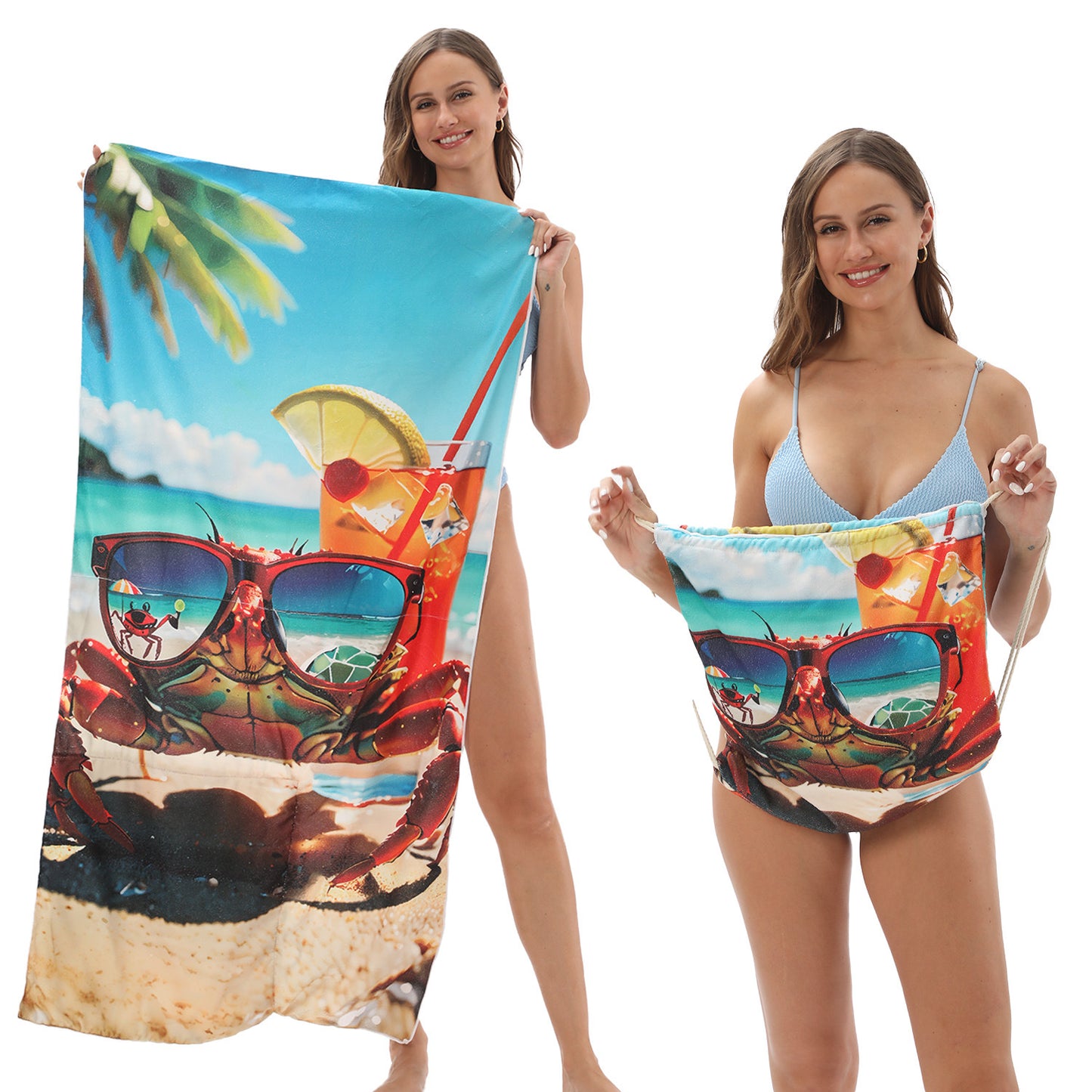 Microfiber Beach Towel Lightweight Quick Drying Pocket 70x140cm Extra Absorbent