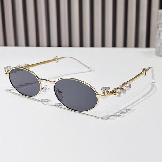 Women's Oval Frame Anti-Blue Light Glasses with Metal Inlay and Rhinestone Detail