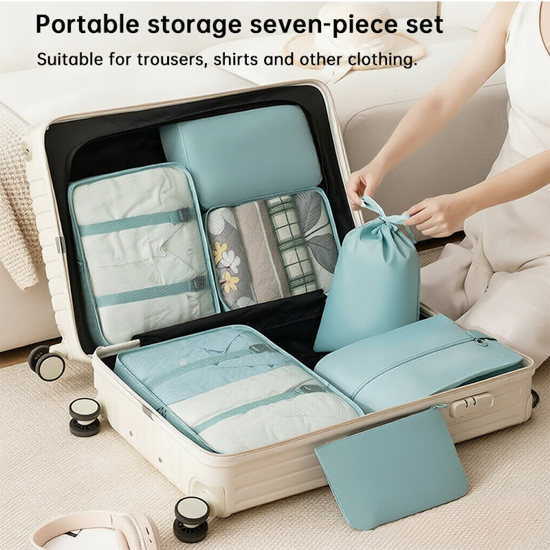 7 Piece Packing Cube Set Travel Organiser Mesh Front Double Zip Shoe Pouch Grey