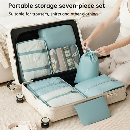 7 Piece Packing Cube Set Travel Organiser Mesh Front Double Zip Shoe Pouch Grey