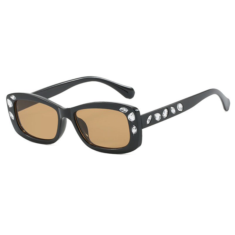 Women's Square Frame Sunglasses Diamond Inlaid UV400 Protection Stylish Eyewear