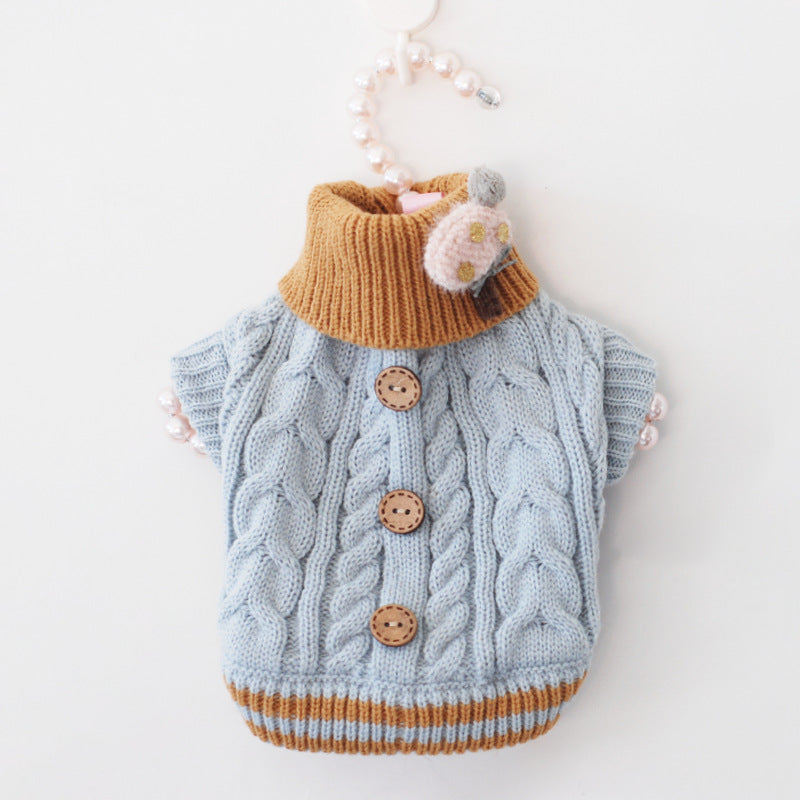 Winter Cat Dog Knitted Sweater Button Small Pet Clothes Dogs Cats Cozy Warm