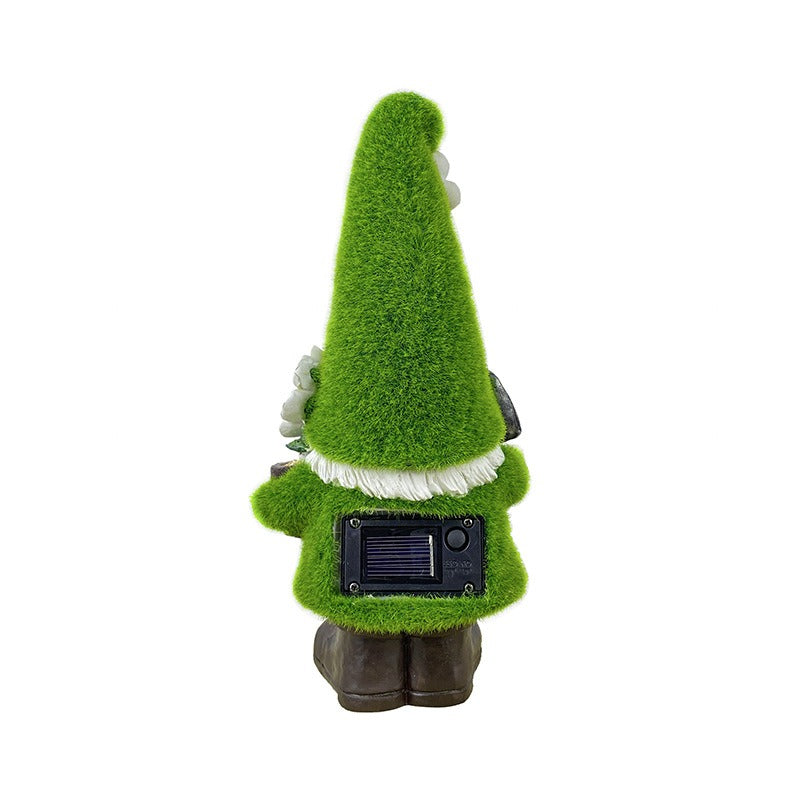 Solar Powered Garden Gnome Lamp Flower Motif Resin Outdoor Decorative Lighting