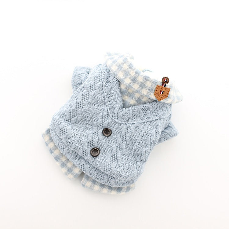 Pet Dog Classic Knitwear Gingham Collar Stylish Warm Jumper Plaid Winter
