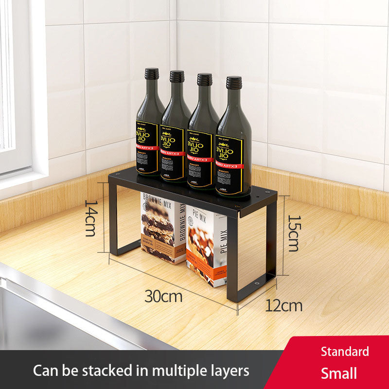Kitchen Countertop Tiered Shelf Black Finish Two Tier Storage Rack 30cm Depth
