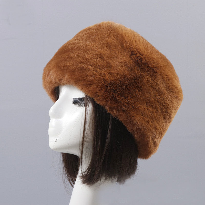 Winter Faux Fur Flat Top Hat Warm Brimless Acrylic Womens Hats Plush Russian
