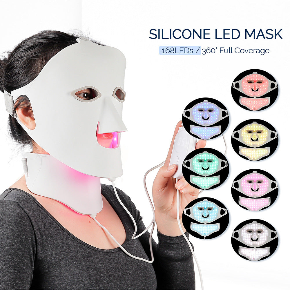 LED Photon Therapy Facial Beauty Mask 168LEDs Silicone Red Blue Light Treatment