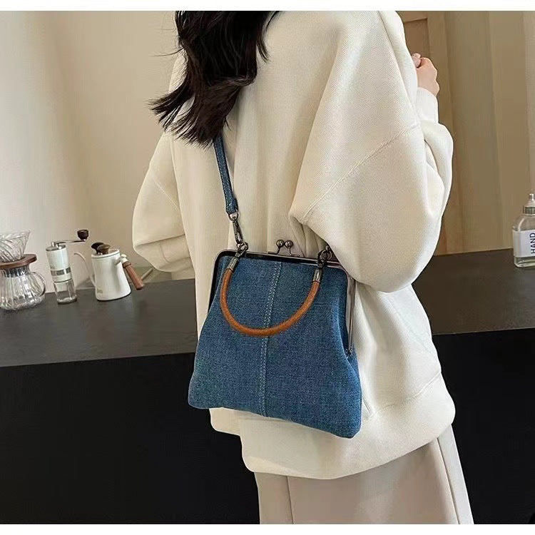 Denim Splicing Handheld Crossbody Bag Compact Shoulder Women's Handbag Stylish