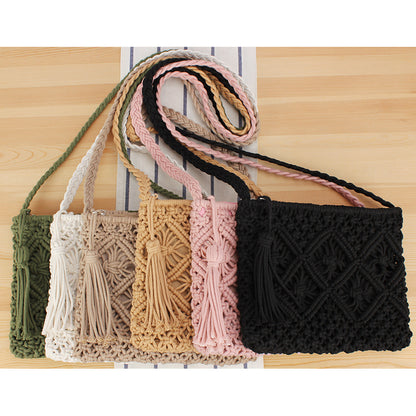 Women Summer Beach Woven Tote Bag Essential Lightweight Travel Tassel Accessory