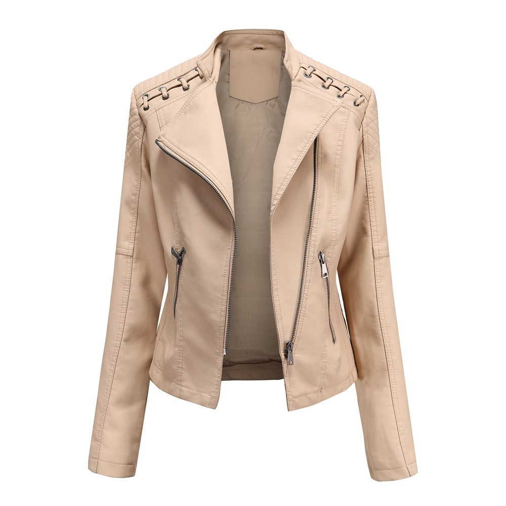 Women's Faux Leather Motorcycle Jacket Slim Fit Short Style Casual Lightweight Coat