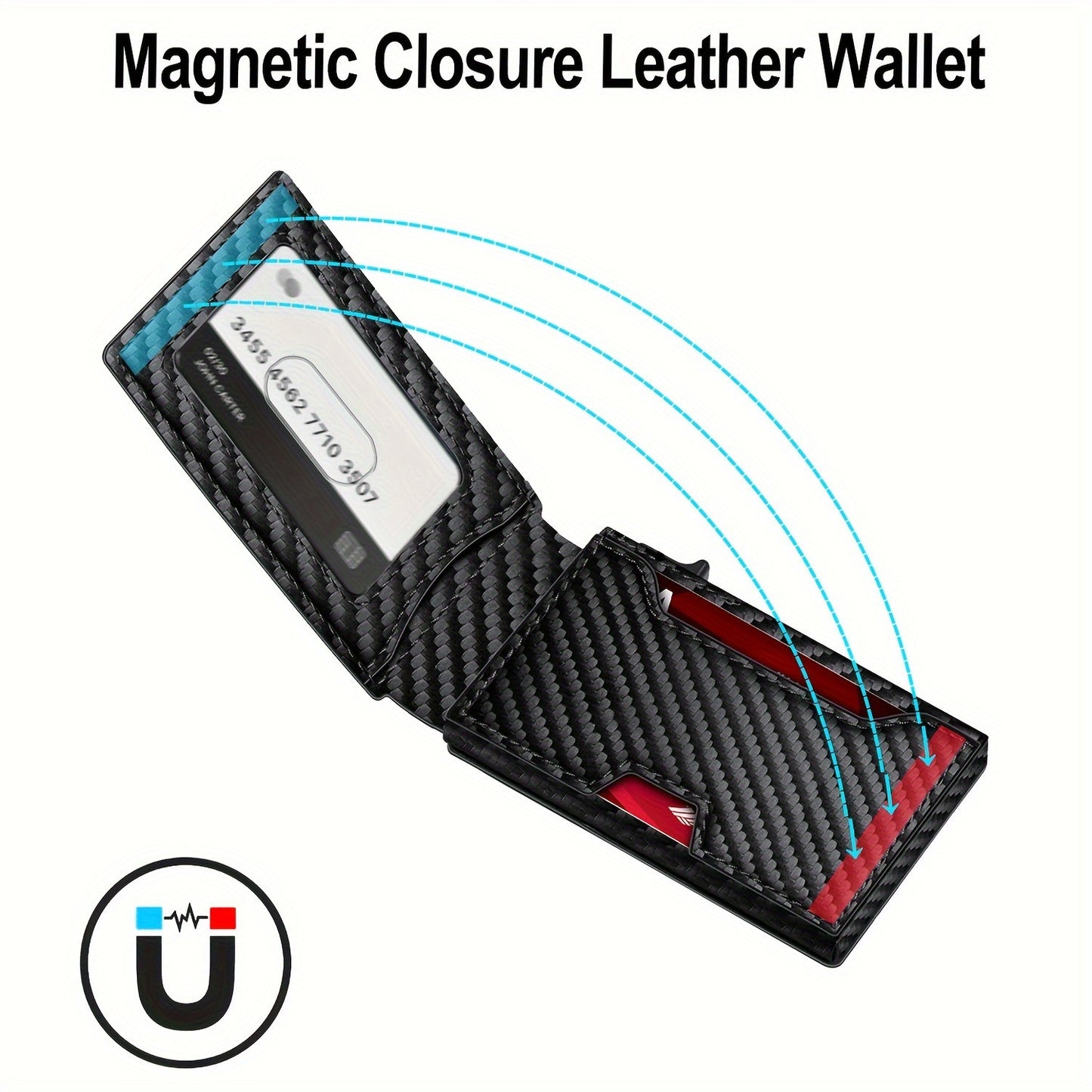 Men's Carbon Fiber Pattern Wallet RFID Blocking Secure Card Holder Magnetic Closure