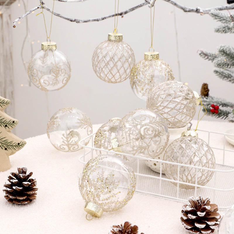 9PCS Transparent Painted Christmas Bauble Gift Box Set for Tree Modern Xmas
