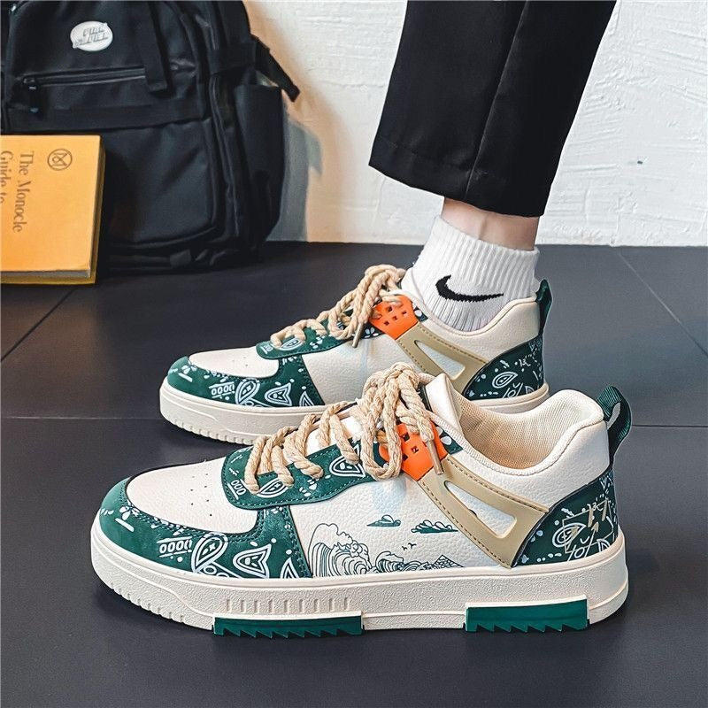 Men's Detailed Artwork Breathable Shoes Casual Green Blue Footwear