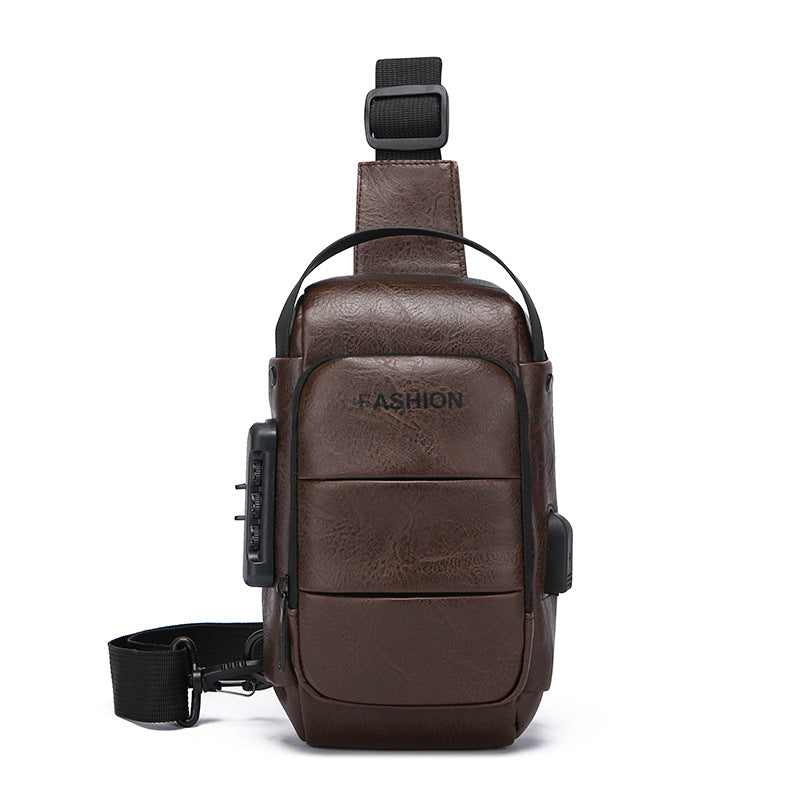 Men's Waterproof USB Charging Chest Bag Shoulder Sling Pack Storage Organizer
