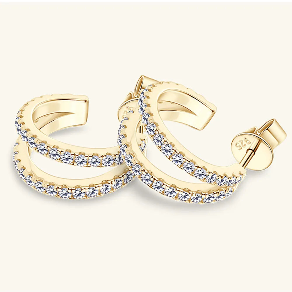 Moissanite Sterling Silver C-Hoop Earrings 0.1 Carat VVS1 High Precision Cut