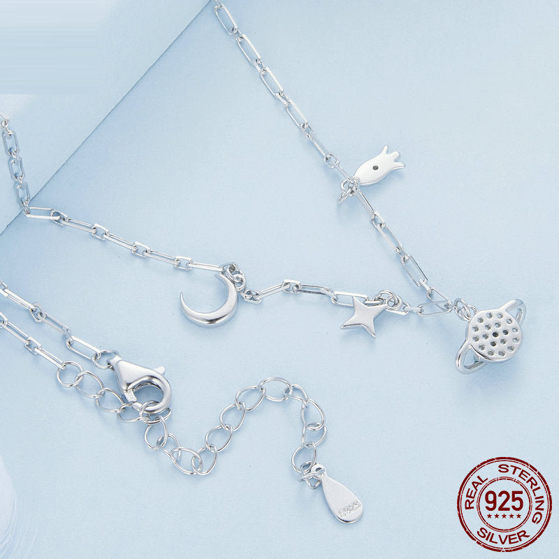 Women's 925 Sterling Silver Starry Sky Necklace Adjustable Distinctive Style
