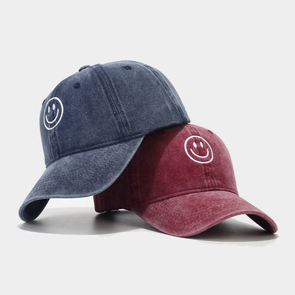 Unisex Cotton Blend Washed Baseball Cap Smiley Design Adjustable Fit Men's