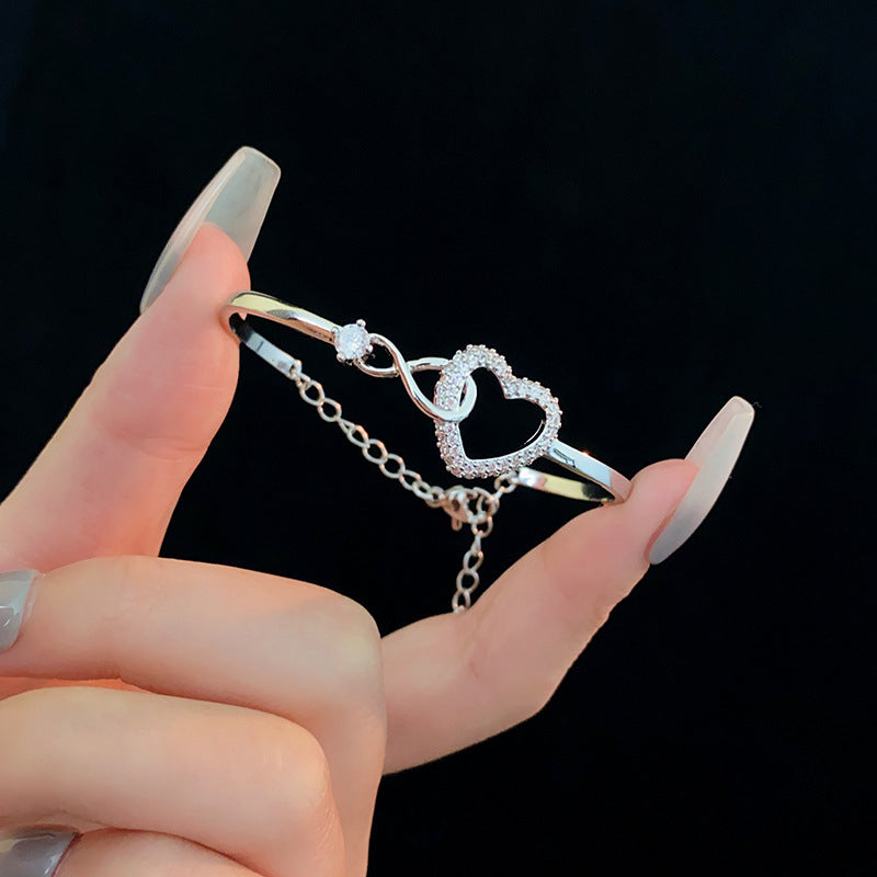 Crystal Heart Bracelet Zircon CZ Adjustable Chain Gold Silver Women Jewellery