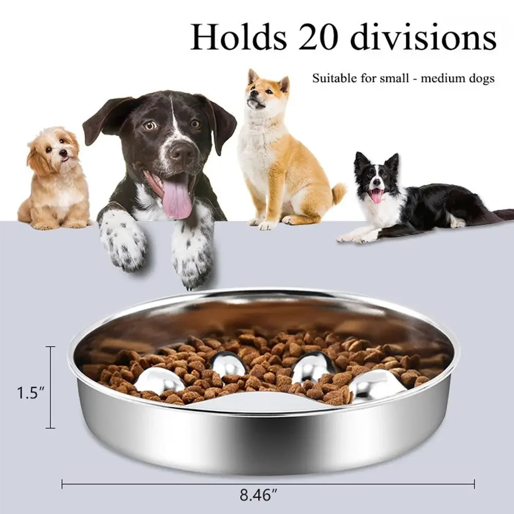 22cm Stainless Steel Slow Feeder Bowl for Dogs & Cats Anti-Choke Non-Slip Design