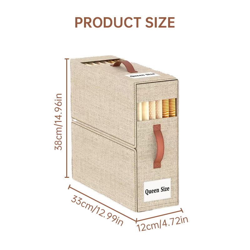 Compact Foldable Rectangular Storage Cube For Linens Towels Bedding Beige Grey