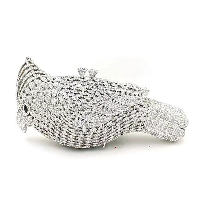Woodpecker Bird Crystal Rhinestone Clutch Purse for Women Evening Events Bag