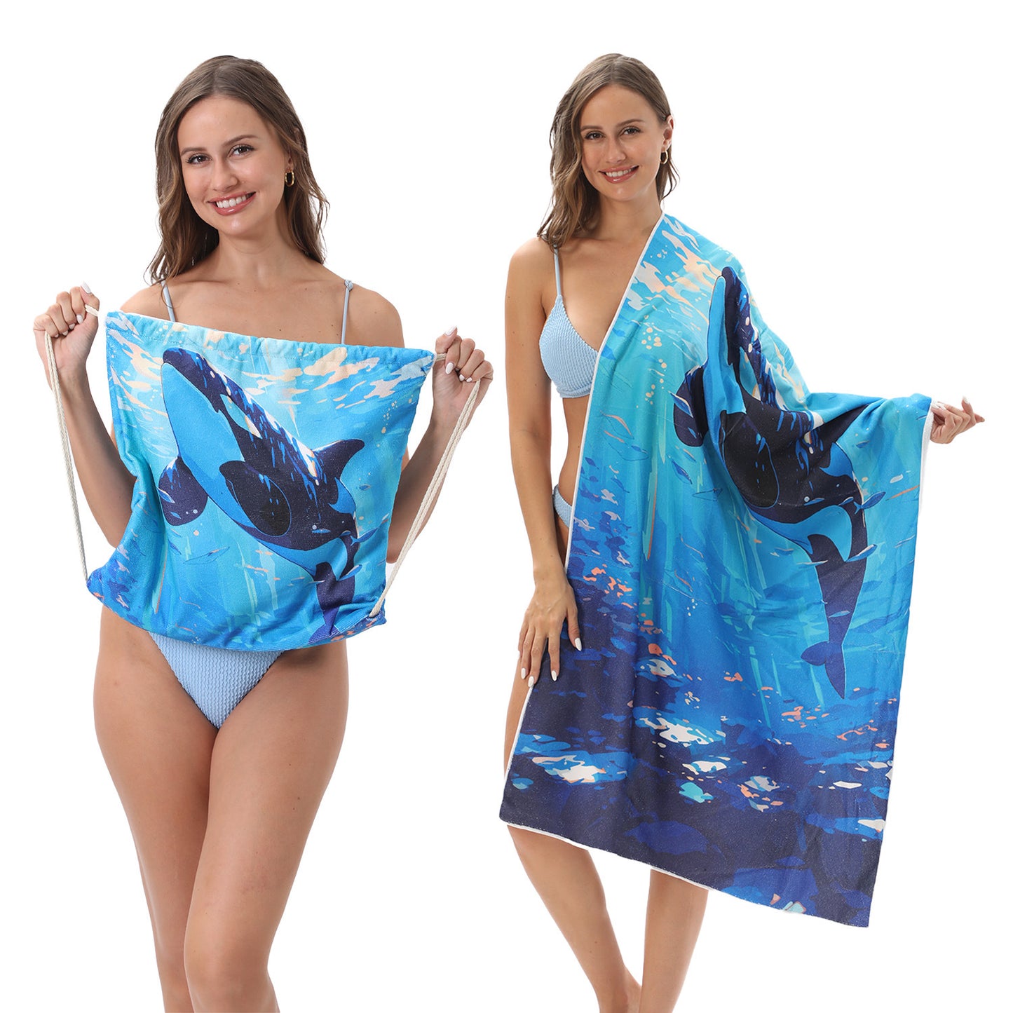Microfiber Beach Towel Lightweight Quick Drying Pocket 70x140cm Extra Absorbent