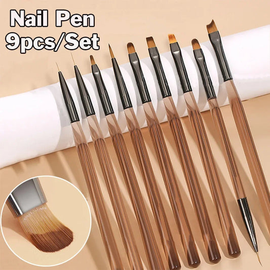 Set of 9 UV Gel Nail Art Brush Set Liner Acrylic Detail Brushes Manicure Beauty