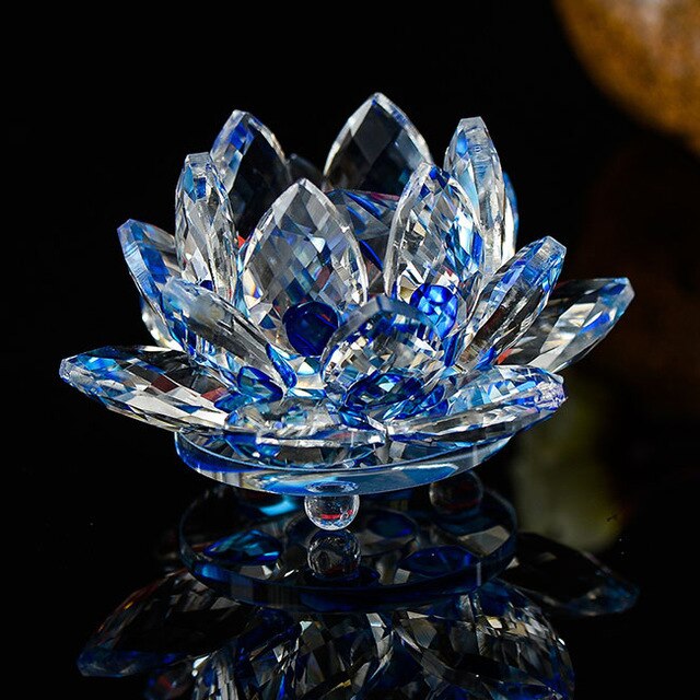 80mm Crystal Lotus Flower Feng Shui Glass Paperweight Wedding Decor Gift Box