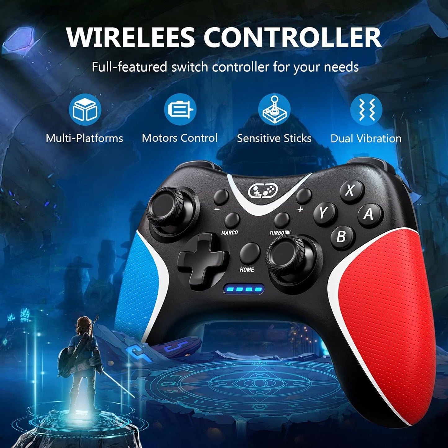 Wireless Bluetooth Controller for Switch/PC/Android with Vibration and Turbo Mode