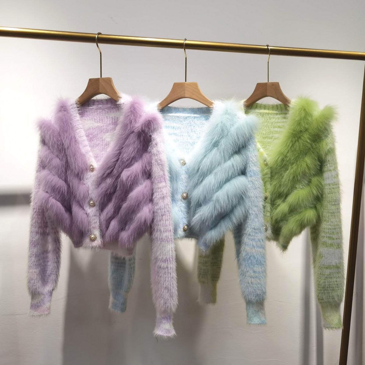 Women's Trendy Faux Fur Coat Knitted Cardigan Sweater Jacket V-Neck Long Sleeve Slim Fit