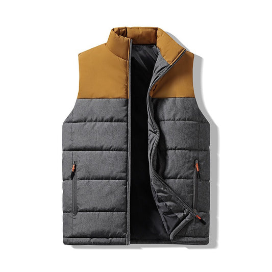 Men's Gilet Cotton Filled Winter Thick Padded Warm Sleeveless Vest Collar Clothing