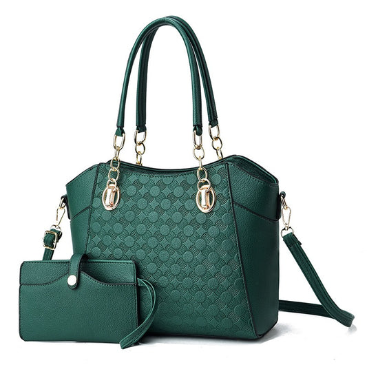 2pc Leather Large Capacity Tote Bag Womens Chain Shoulder Bag Khaki