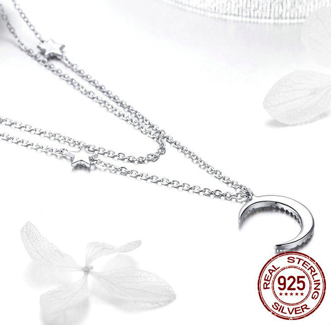 Starlight Moon S925 Silver Plated Elegant Adjustable Necklace Jewellery Piece