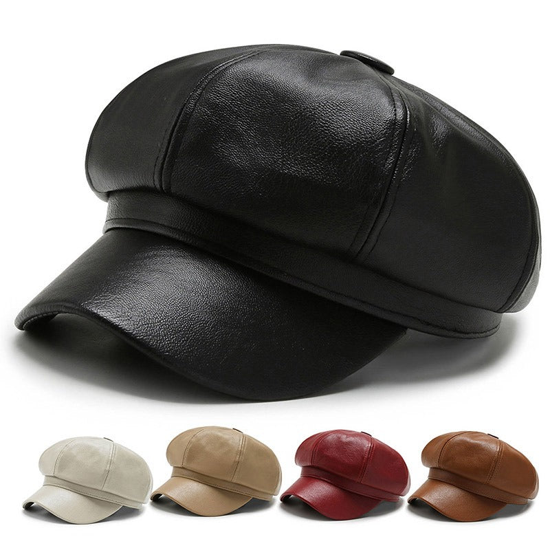 Faux Leather Hat Unisex Baker Boy Cap Newsboy Gatsby Cabbie Fashion Accessory