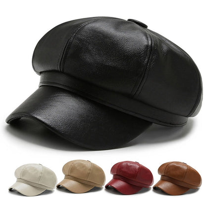 Faux Leather Hat Unisex Baker Boy Cap Newsboy Gatsby Cabbie Fashion Accessory