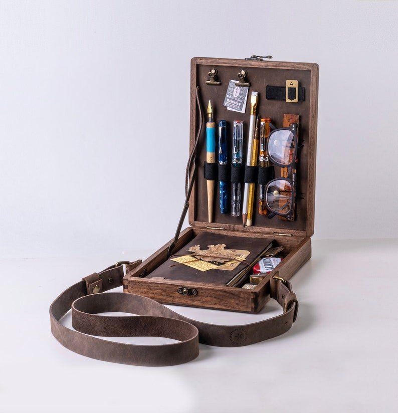 Women's Vintage Style Writer Messenger Satchel Wooden Box Storage Chest Organizer