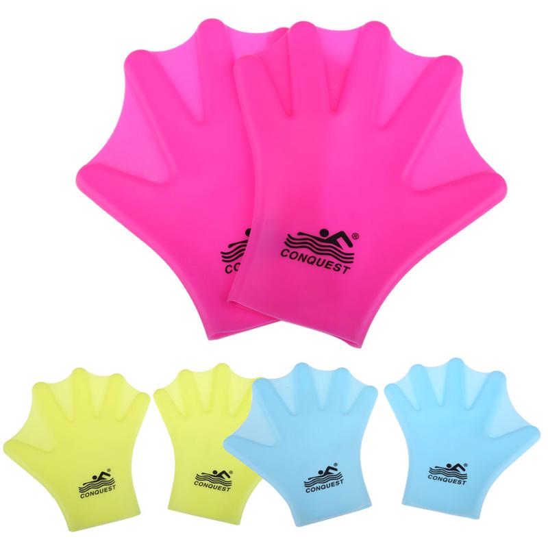 Adult Silicone Swimming Gloves Webbed Design Adjustable Strap Water Resistance