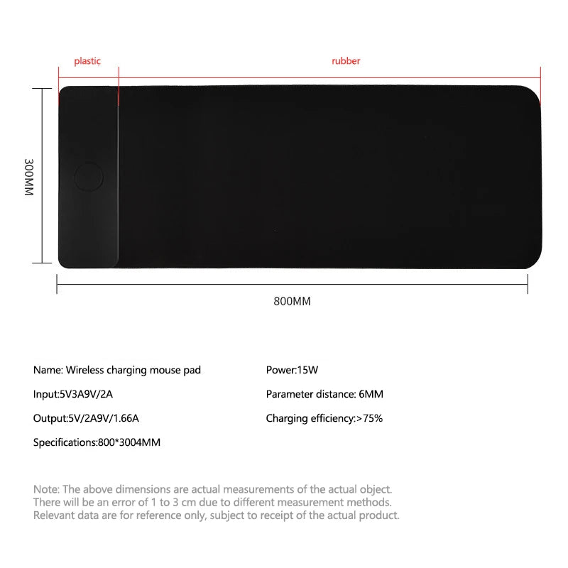Wireless Charging Mouse Pad 15w Extra Large Rubber Surface 800mm 300mm 4mm Coil