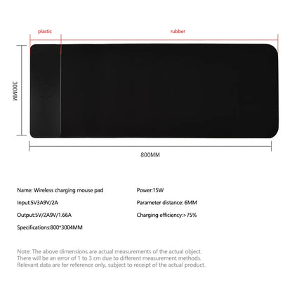 Wireless Charging Mouse Pad 15w Extra Large Rubber Surface 800mm 300mm 4mm Coil