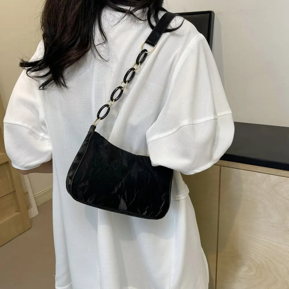 Faux Leather Shoulder Bag Women's Strap Metal Clasp Zip Closure Spacious Interior