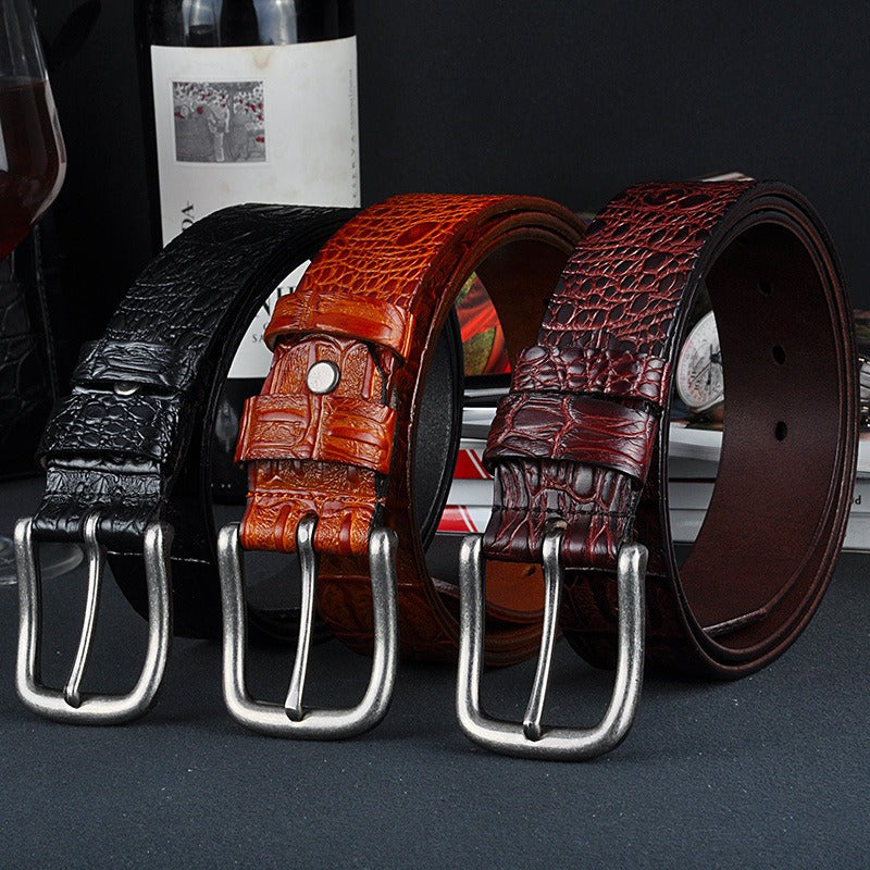 Men's Genuine Leather Crocodile Design Belt Buckle Cowhide Black Accessories