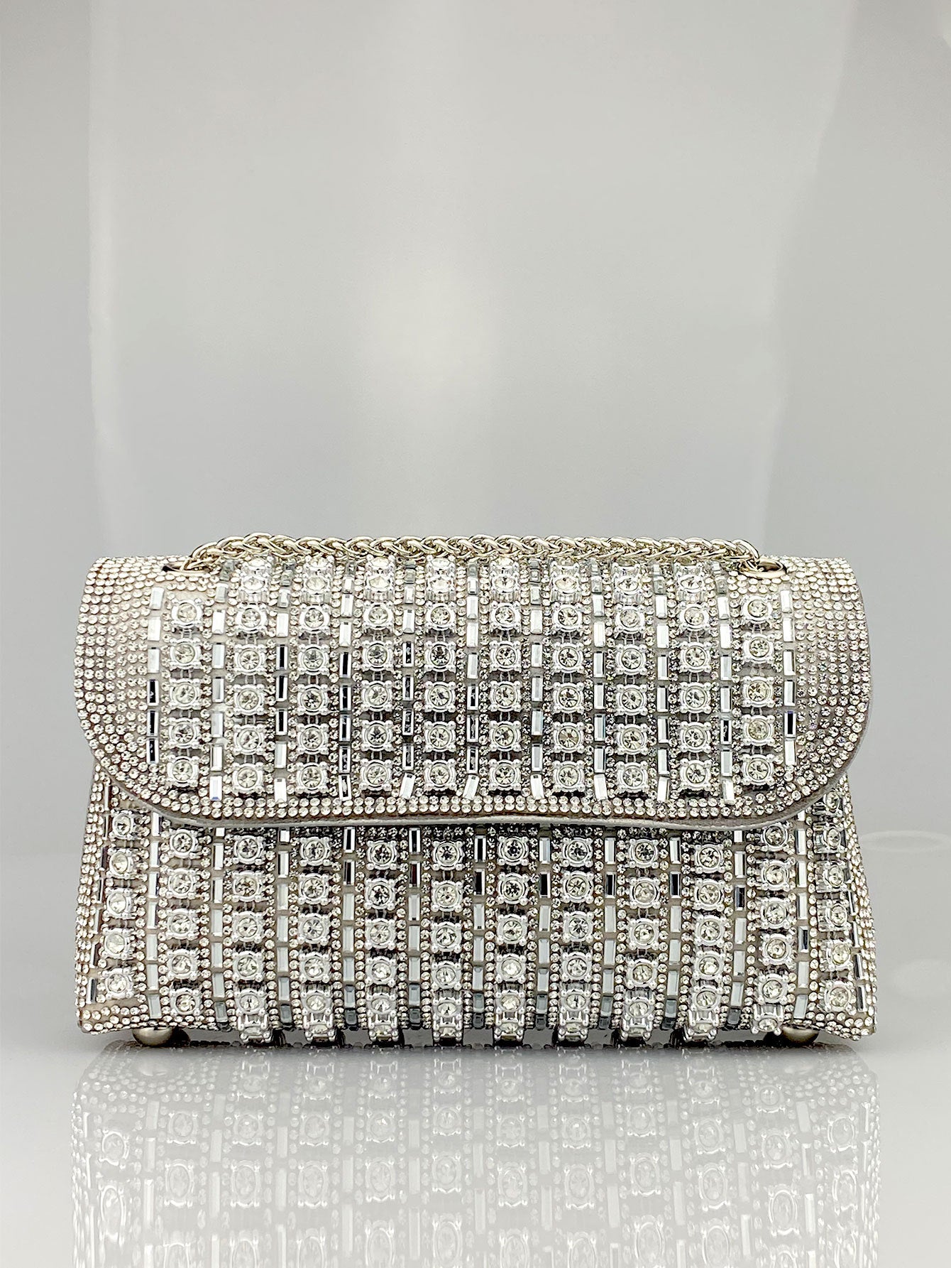 Rhinestone Embellished Evening Clutch Elegant Shoulder Chain Strap Accessory Bag