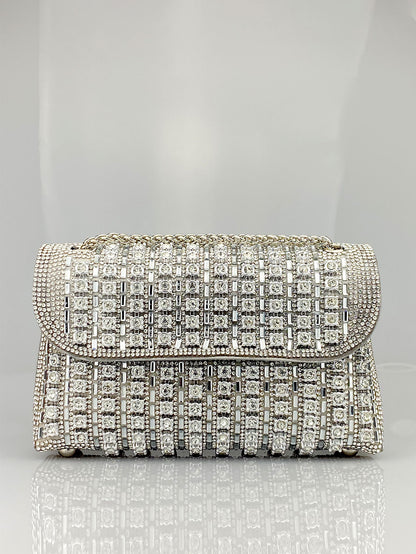 Rhinestone Embellished Evening Clutch Elegant Shoulder Chain Strap Accessory Bag